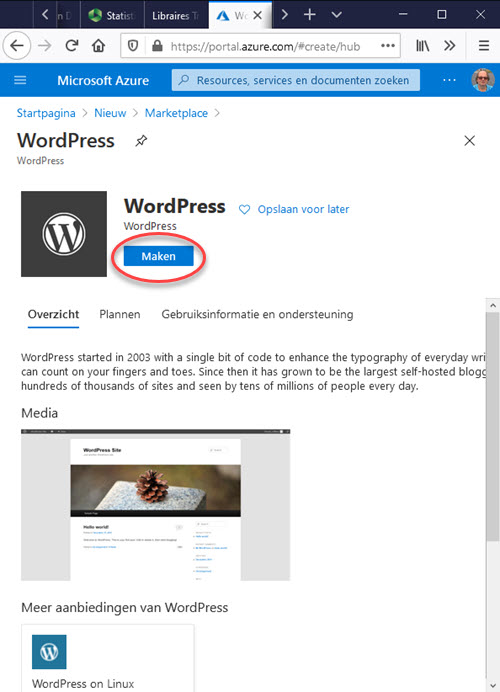 WordPress maken op Azure